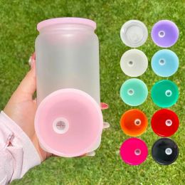 Nytt BPA -gratis färgglad ersättande plasttätning PP Akryllock för 16oz glas kan material spill bevis stänkbeständig täckning för rak kopp