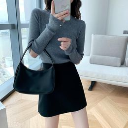 Women's Sweaters Grey Color Fall Knit Fabric Women Pullover Sweater Full Sleeve Casual Sport Sheath Sexy Crop Tops Tees Clothes