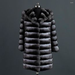 Women's Fur Hooded Coat Women Real Rex Jacket Autumn Winter Warm Fashion Outwear Chinchilla Color