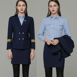 Two Piece Dress Light Attendant Uniform Female Student Interview Art Examination Clothing Stewardess Business Suit el Overalls 230914