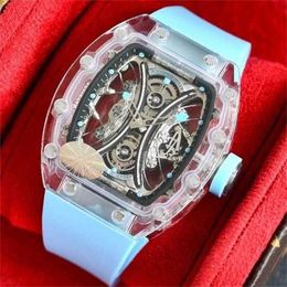 MillesRichars Luxury Watches Rm5301 Personality Fully Automatic Mechanical Watch Crystal Hollow Barrel Shaped Transparent Tape Male Cy