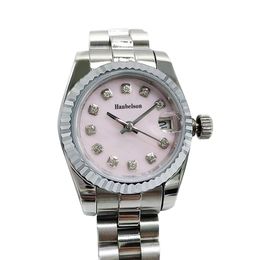 High quality 2813 Automatic movement Lady Watch Sapphire glass Small size 26mm Women Diamond Pink shell dial Bezel Stainless Steel257t