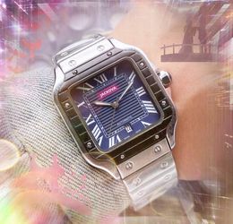 Tank Series Simple Square Roman Dial Automatic Date Men Watches Luxury Fashion Mens Red Blue Rose Gold Steel Case Quartz Movement Clock Wristwatch Relogio Masculino