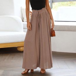 Women's Pants Elegant Loose Elastic Waist Fashion Drawstring High Waisted Draped Long Casual Solid Colour Wide Leg Trouser