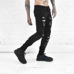 Whole-New hip hop youth fashion trends mens designer clothes 30-36 black stretch rockstar moto rock skinny distressed ripped j270d