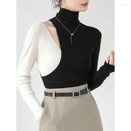 Women's Sweaters SuperAen Simple Black And White Contrast Turtleneck Knit Pullover Autumn Winter 2023 Sweater Women