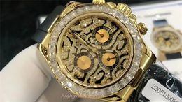 Men's watch size 40mm 4130 movement pack 18k white gold rose South Africa true diamond ring Moshan diamond rubber strap Custom Watch