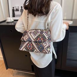 Original Ethnic Style Printed Canvas Tote Bag for Women 2023 New INS Commuter Crossbody Bag Large Capacity Shoulder Bag