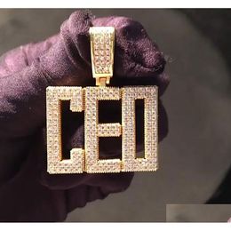 14K Custom Name Square Letters Pendant Necklace Gold Sier Rosegold 3Colors Cubic Zirconia Jewellery Drop Delivery