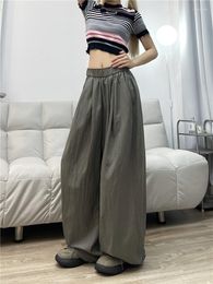 Women's Pants Elastic Waist Men Women Summer Cool Hip Hop Straight Wide Leg Loose Casual Trousers Y2K Style Cargo Lovers' Clothes