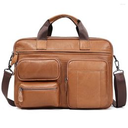 Briefcases Fashion Cowhide Men's Business Briefcase For 15.6" Laptop Office Messenger Bag Shoulder Handbags