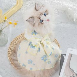Dog Apparel Light Yellow Designer Dress Princess Bow Pet Long Skirt Birthday Puppy Summer Clothes Floral Medium York Cat Clothing