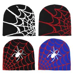 Beanie/Skull Caps Gothic Spider Pattern Wool Knitted Hat Y2K Women Men Beanie Winter Warm Beanies Men Grunge Hip Hop Casual Skullies Outdoor 230914