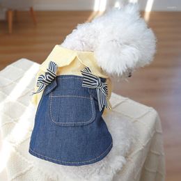 Dog Apparel Samll Medium Cat Summer Yellow Jeans Romper Skirt Ruffle Collar Cloth For Chihuahua Denim Dress Puppy