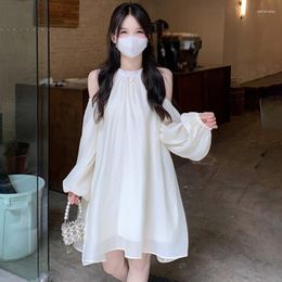 Casual Dresses Long Sleeved Evening Dress Elegant Loose Fitting Fashionable Solid Colour Hanging Neck Unique Off Shoulder Skirts