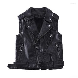 Jackets Children's Vest For Kids Boys Jacket Autumn Solid Fashion Children Waistcoat Boy PU Leather Sleeveless Outerwear Clothes