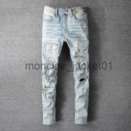 Men's Jeans Streetwear Light Bule Straight Men's Jeans Ripped Jeans Youth Spring Summer Breathable Ripped Hole Jean High Street Lelaki Pants J230915