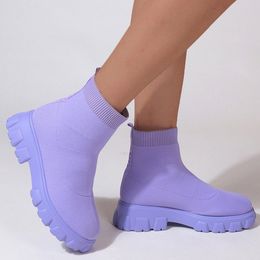 Designer casual Women Socks Boots Solid Colour Platform black pink purple Slip On womens Knit Ankle Boots comfortable trainers sneakers size 35-43