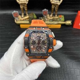 Watches Luxury Carbon Fibre MillesRichars Bucket Mechanical Mens Rm011 Hollow Calendar Silicone Automatic Square Cy