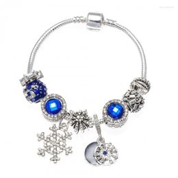 Strand Blue Snowflakes Woman Bracelet Fit DIY S925 Silver Chain Beads Original Jewellery Handmade Accessories Wholesale