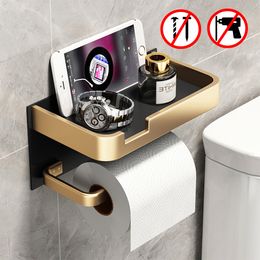 Tissue Boxes Napkins Toilet Paper Roll holder With Shelf Aluminium dispenser No Drill hanger Bathroom Accessories 230915