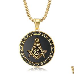 Pendant Necklaces 316 Stainless Steel Mason Masonic Necklace Sier Gold Black Round Shaped Fraternal Association Fraternity Charm Drop Dhoh4