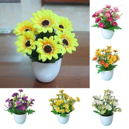 Decorative Flowers Resin Material Exquisite Flower Pot Simulation Home Crafts Decoration Fake Silk Plant Bonsai