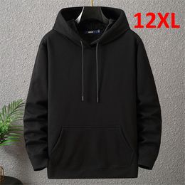 Men's Hoodies Sweatshirts Solid Colour Hoodies Men 12XL 10XL Plus Size Hoodies Autumn Winter Thick Fleece Hoodie Male Big Size 12XL Hooded Pullover Black 230914