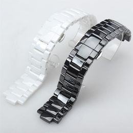 Watch Bands Hig Quality Ceramic Watchband White Black Convex Mouth Bracelet With Push-button Hidden For AR1424 AR1440 18 9mm 22 11350O