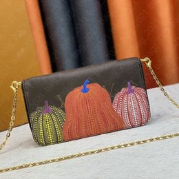 2023 Pumpkin Print Yk Multi Felicie Pochette Chain Mini Shouler Bag Leather Collection 3 In 1 Wallet Designer Message Bag For Ladies M82108