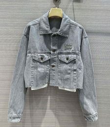 Women denim jacket smoke grey letter pasting cloth