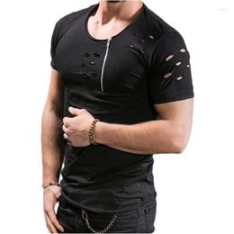 Men's Suits NO.2 A2107 T Shirt Slim Fit Muscle O-Neck Top Tee Fashion Summer Hole Casual Short Sleeve T-Shirt Men Clothes MY069