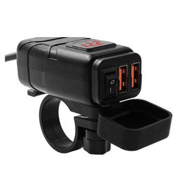 USB Port 12V Dual Waterproof Motorcycle Handlebar Charger Quick Charging 3 0 with Voltmeter Smart Phone Tablet GPS310O