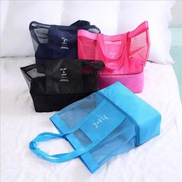 4 Colors Women Mesh Beach Bag Portable Handbags With Double Layer Picnic Cooler Tote Bag For Home Travel Picnic Storage A35304A
