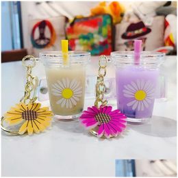 Keychains Lanyards Creative Mini Daisy Drink Keychain Milk Beverage Keyring Ornaments Pendants Charming Party Favors Gifts For Jewelry Dhwgr