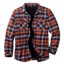 Men's Casual Shirts Warm Sherpa Lined Fleece Plaid Flannel Shirt Jacket Camisa Masculina Fashion Gentlemen Chemise Homme Coat295o