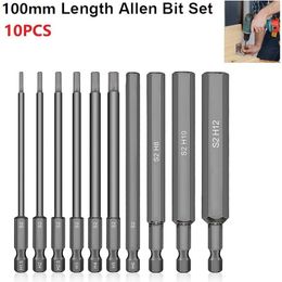 Screwdrivers 10PCS 100mm Hex Head Drill Bit Set Wrench Screwdriver Socket 1/4" Hex Shank Metric Tip Hex Screwdriver Socket Bit Tools 230914