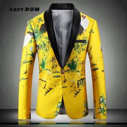 Yellow Suit Jacket Luxury Men Print Blazer Slim Fit Floral Men Stage Clothing Blazer Pattern Stylish Party Wedding Jacket 5XL CJ19255v