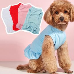 Dog Apparel Summer Dress Solid Colour Pet Ruffle Skirt Decoration Cat Breathable Vest Pug Chihuahua Puppy Costume Clothing
