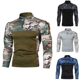 Four Season Camouflage Men Hoodies Half Zipper Pullover Standup Collar Jacket New Male Casual Fashion Outdoor Sports Coats