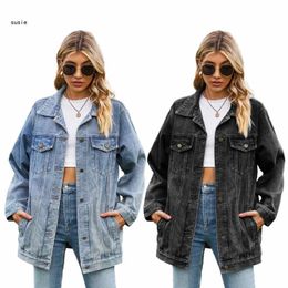 Women's Jackets Sweatshirts X7YA Womens Oversized Jean Fashion Boyfriend Button Down Washed Denims Jackets with Chest Pockets Fall 230914