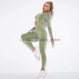 Active Sets yoga outfits hot yoga pants Seamless Leggings Long Sleeve Crop Top Workout Clothes Girl Fitness Wear Female Tracksuit Athletic Outdoor Apparel Sports Su