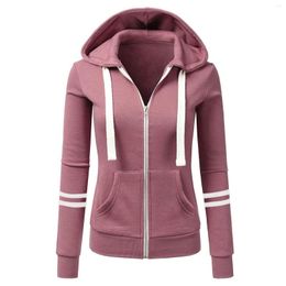 Women's Hoodies Front Zip Up Sweatshirt For Women Autumn Casual Striped Long Sleeve Cardigan Harajuku Fashion Pocket Tracksuit Sudaderas