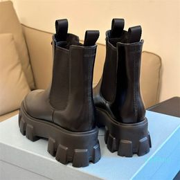 Monolith Ankle Chelsea Boots Platform Wedges Slip-on Round Toe Block Heels Flat Booties