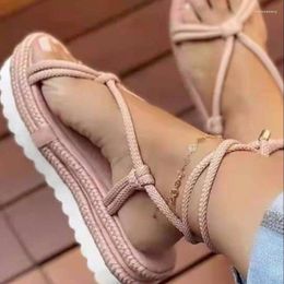 Sandals Large Size 43 Women 2023 Summer Flat Women's Shoes Rope Set Foot Beach Outdoor All-match Casual Slippers