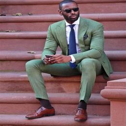 Cool Fashion Army Green Linen Men Suit Attractive Party Prom Tuxedo Mens Casual Style Daily Work Wear Suits Jacket Pants Tie237N