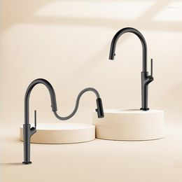 Kitchen Faucets Black Faucet Brass Deck Mounted Single Lever Mixer Tap 360 Rotation Retractable Pull Out Stream Spout Sink Cold Taps
