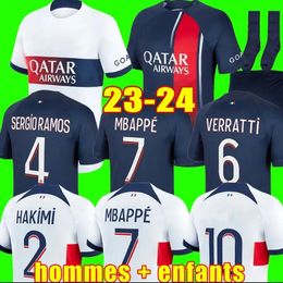 MBAPPE HAKIMI Soccer jersey 23 24 SERGIO RAMOS PLAYER Maillots de football 2023 2024 MARQUINHOS VERRATTI men kids kit shirt Equipment uniforms maillot foot