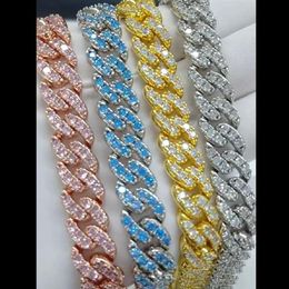 4 Colors for Options 12mm 16 18 20inch Gold Plated Ice Out CZ Stone Miami Cuban Chain Necklace Jewelry for Men Women211j