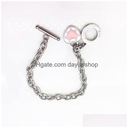 Couple 15Mm Heart Bracelet Women Stainless Steel Link Chain Blue Pink Ot Buckle Fashion Jewellery Valentine Day Christmas Gift For Girlfriend